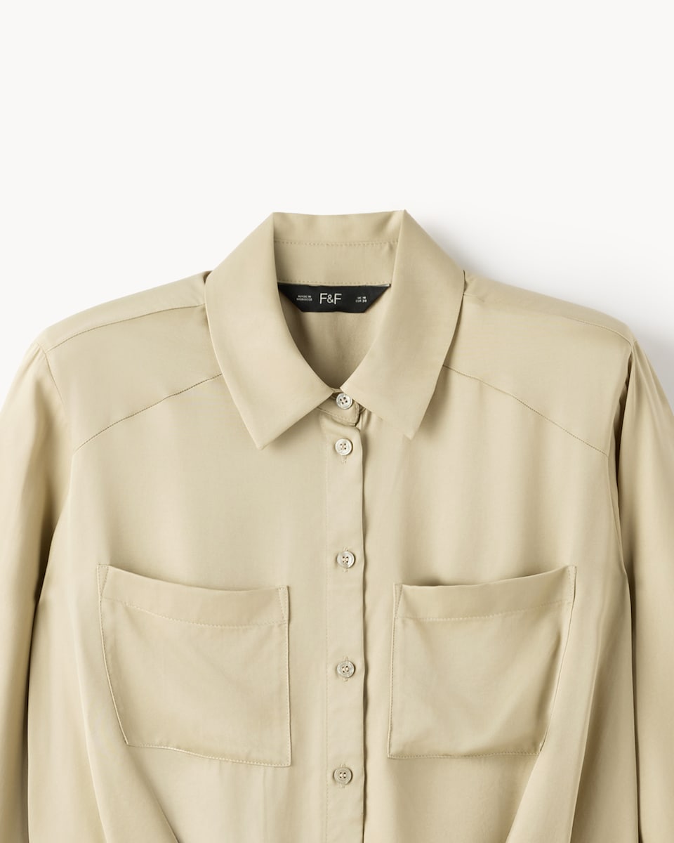 image 1 of F&F Striped Shoulder Pad Shirt in Stone
