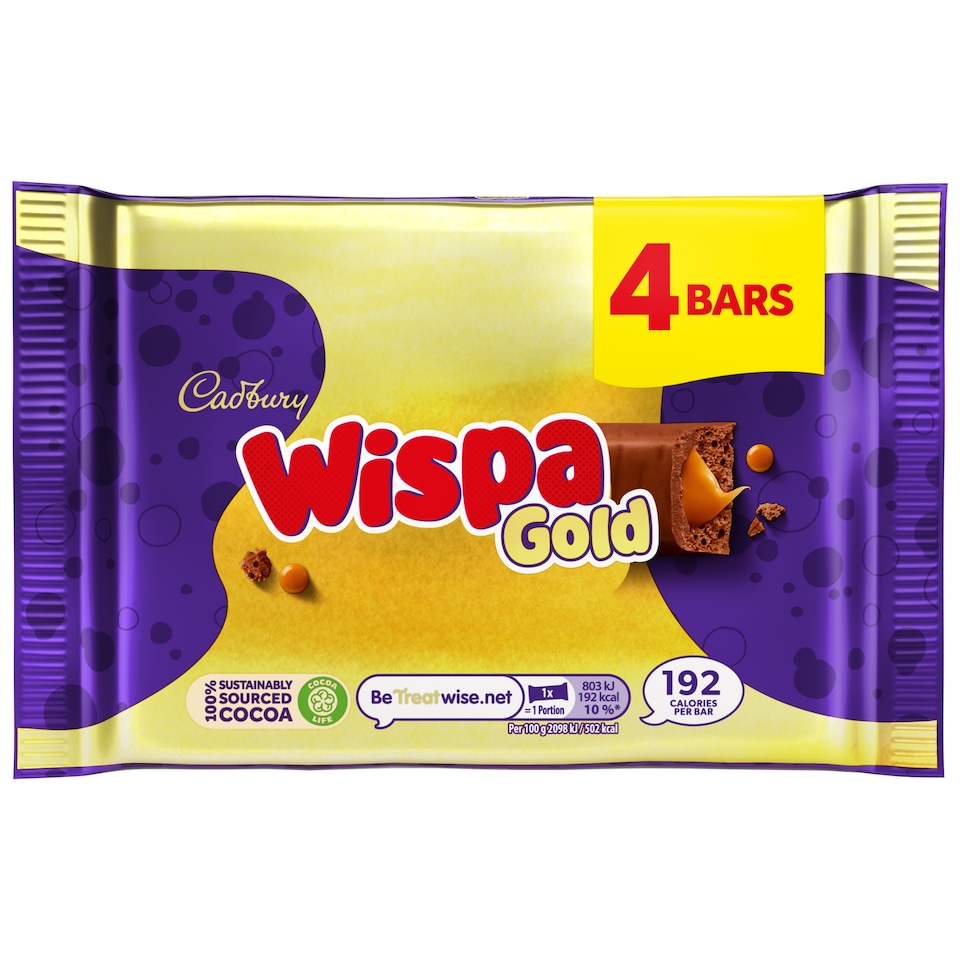 image 1 of Cadbury Wispa Gold Chocolate Bar 4 Pack Multipack 153.2g