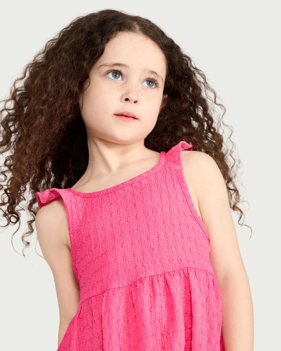 image 1 of F&F Textured Ruffle Accent Sleeveless Dress in Pink