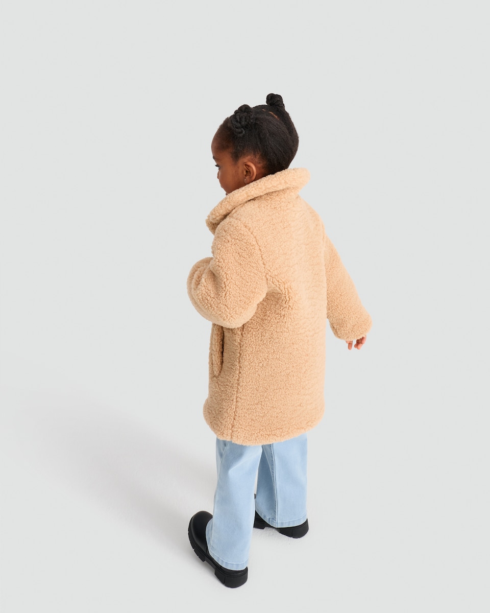 image 1 of F&F Girls Fleece Textured Teddy Coat in Light Nude