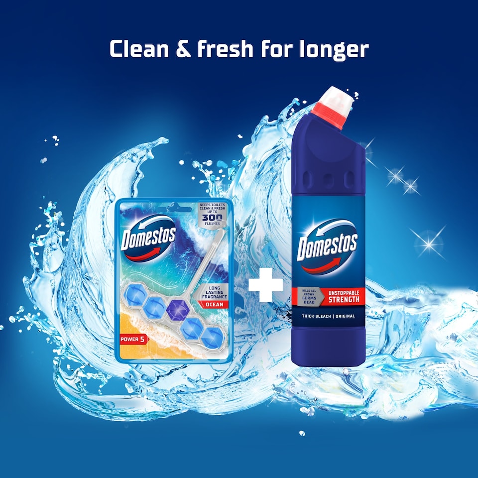 image 1 of Domestos Power 5 Toilet Rim Block Freshener Ocean 50g