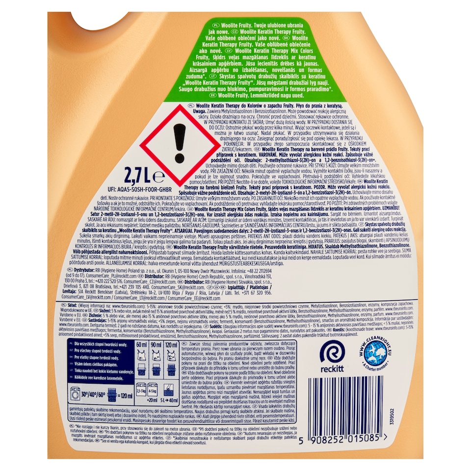 Obrázek 1 pro produkt Woolite Keratin Therapy Fruity tekutý prací přípravek s keratinem 45 praní 2,7l