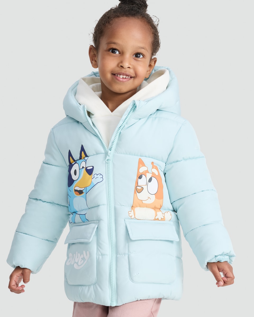 image 1 of Bluey Print Padded Jacket in Blue