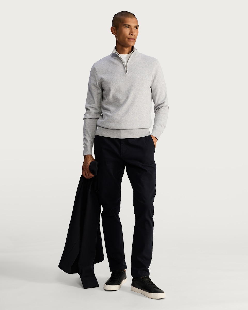 image 1 of F&F Pure Cotton Half Zip Knitted Jumper in Grey Marl