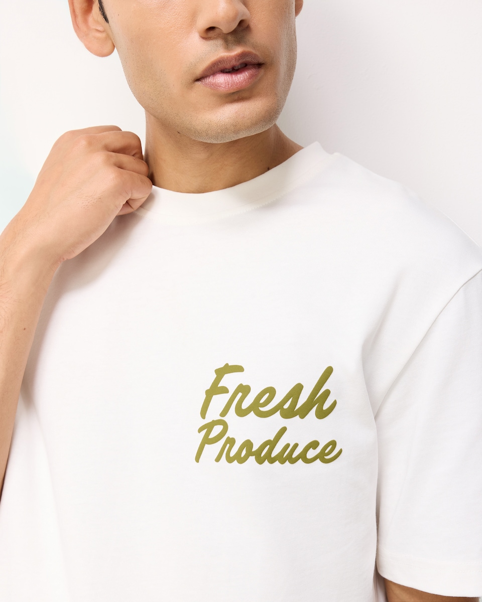 image 1 of F&F Pure Cotton Slogan T-Shirt in Ecru