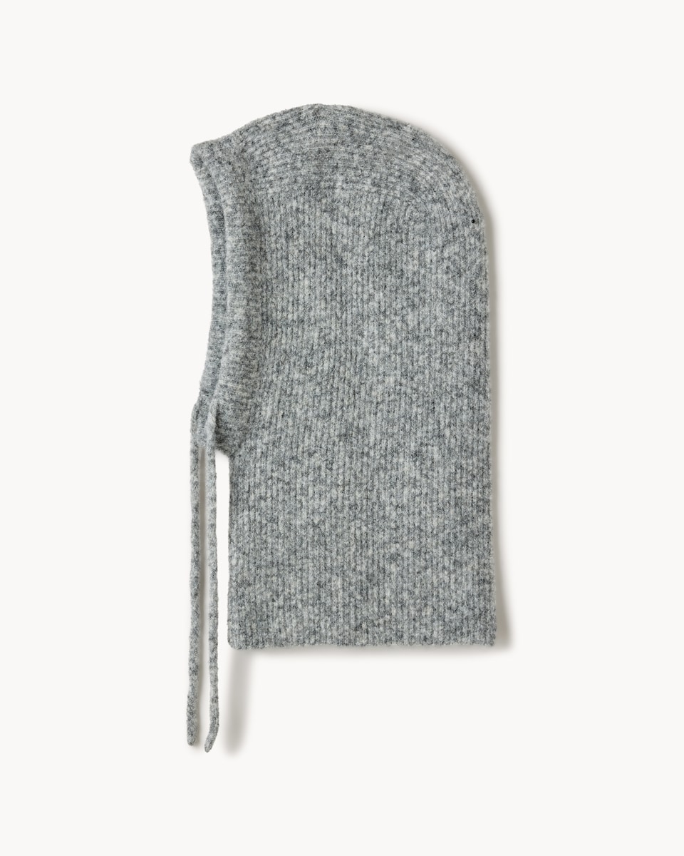 image 1 of F&F Ribbed Knitted Balaclava in Grey
