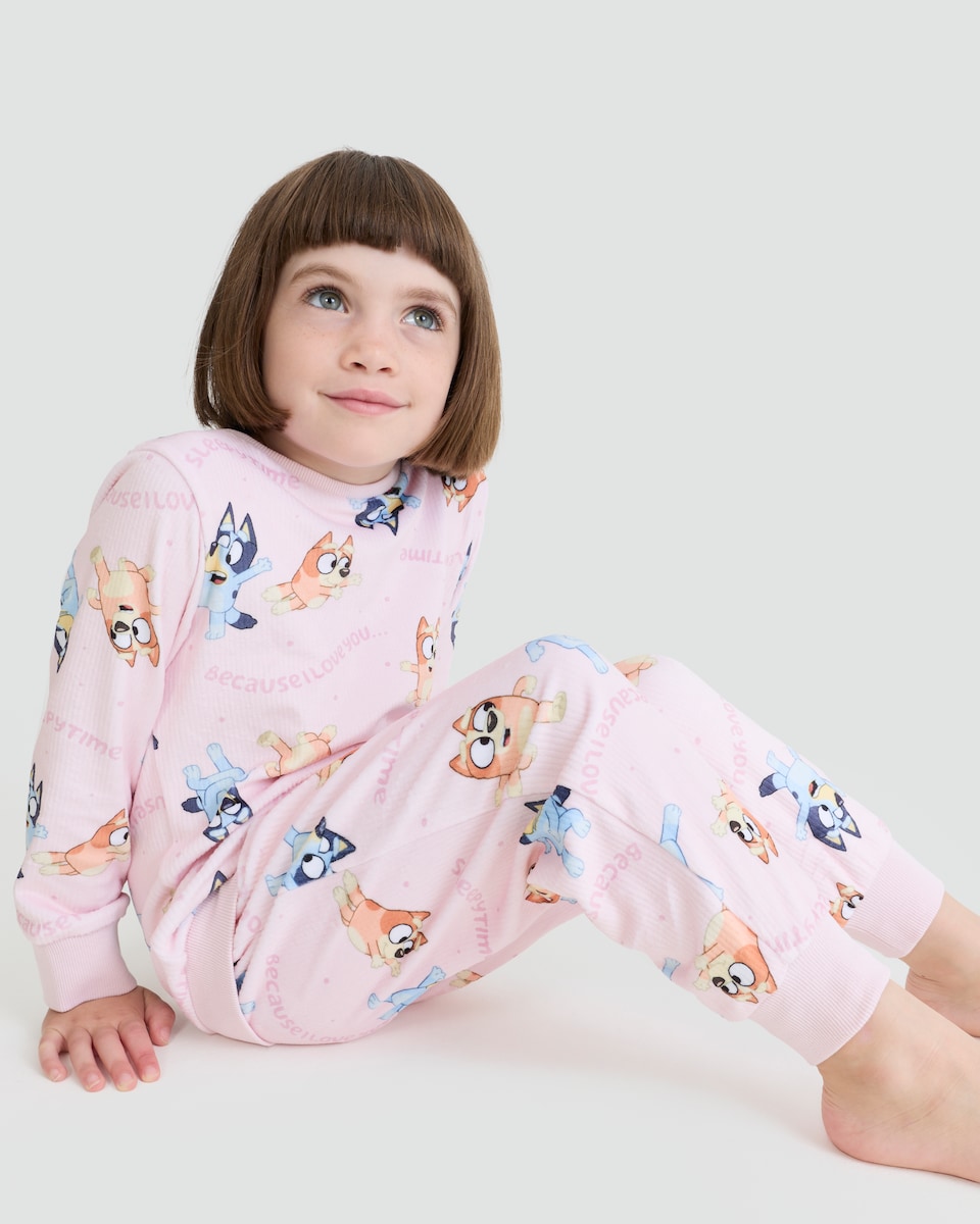 image 1 of Bluey Minky Fleece Pyjamas in Pink