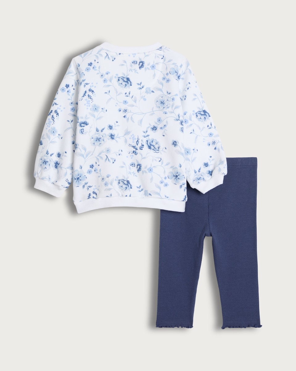 image 1 of F&F Baby 2-Piece Cotton Rich Floral Sweatshirt and Legging Set in Blue