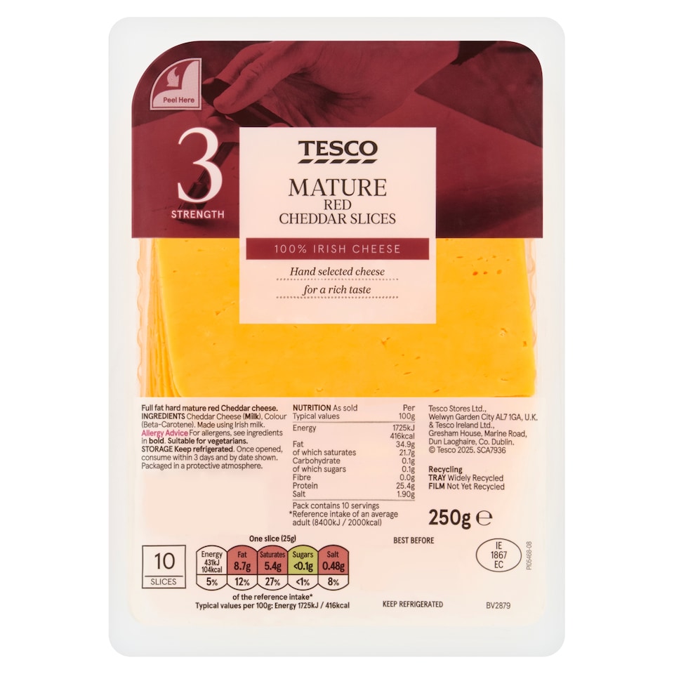 Tesco Mature Red Cheddar Slices 250g
