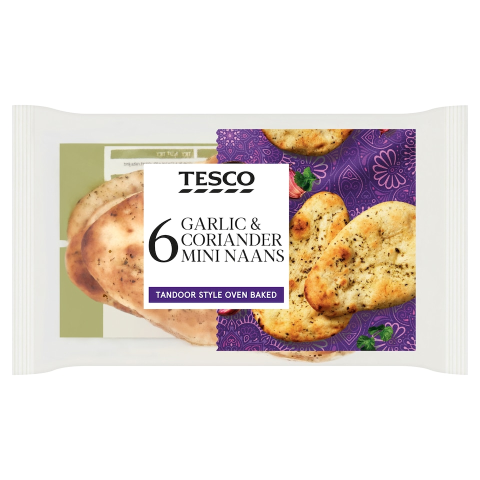 Tesco Mini Garlic & Coriander Naans 6 pack