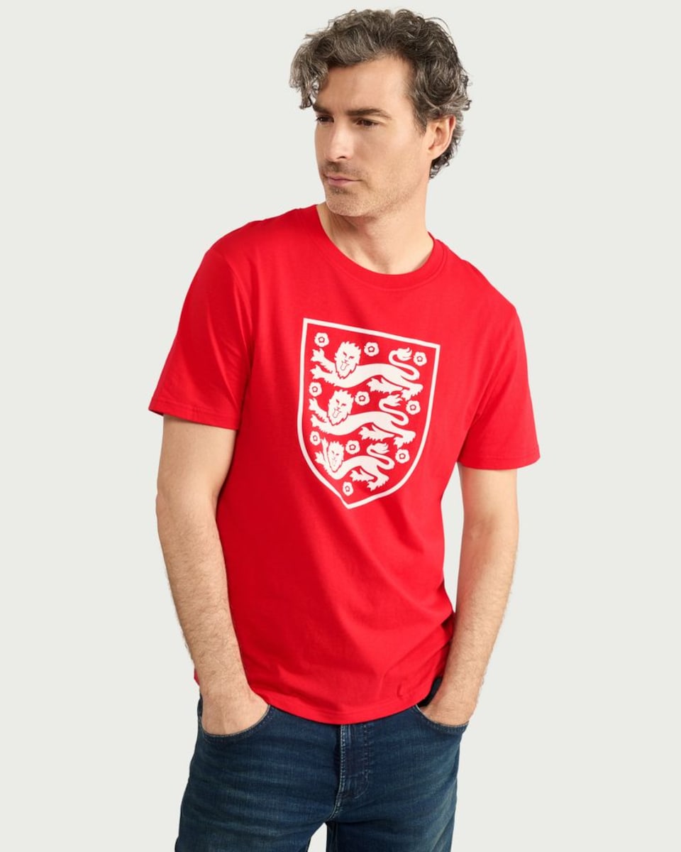 image 1 of England Cotton Rich Three Lions T-Shirt in Red
