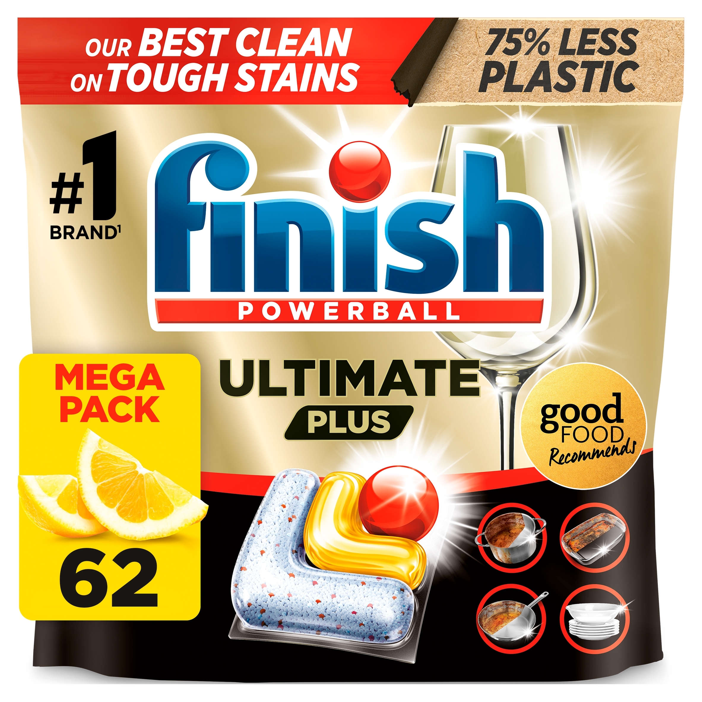 Finish Ultimate Plus All In One Dishwasher Tablets - Lemon 62 Pack 756.4g