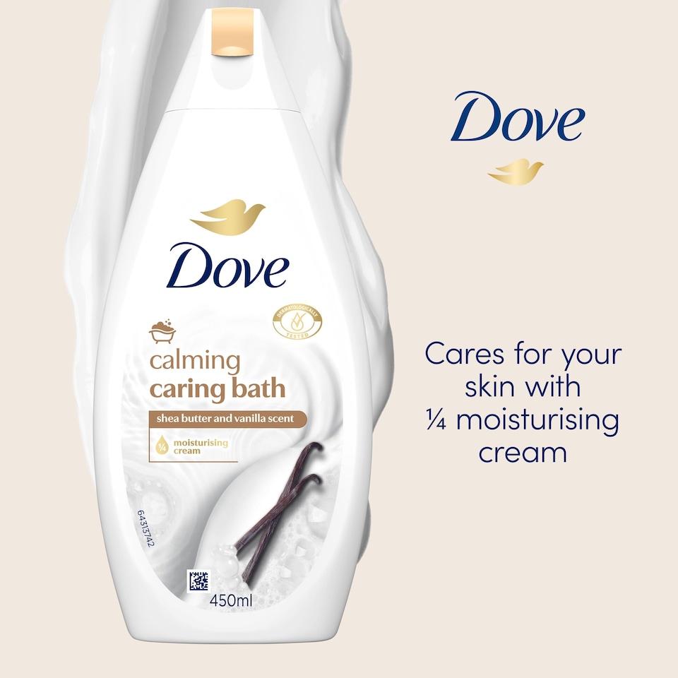 image 1 of Dove Caring Bath Shea Butter & Vanilla Bath Soak Bubble Bath 450ml