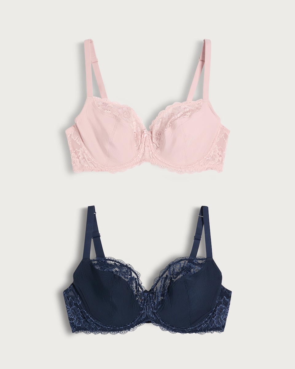 F&F 2-Pack Fuller Bust Lace Detail Underwired Bras in Multi