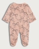 image 2 of F&F Baby Fleece Bow Print Sleepsuit in Pink