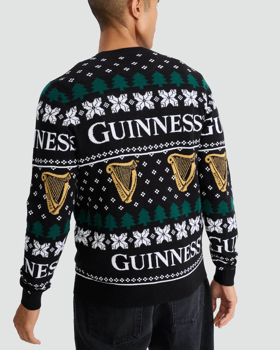 image 1 of Guinness Pure Cotton Festive Print Knitted Jumper in Black