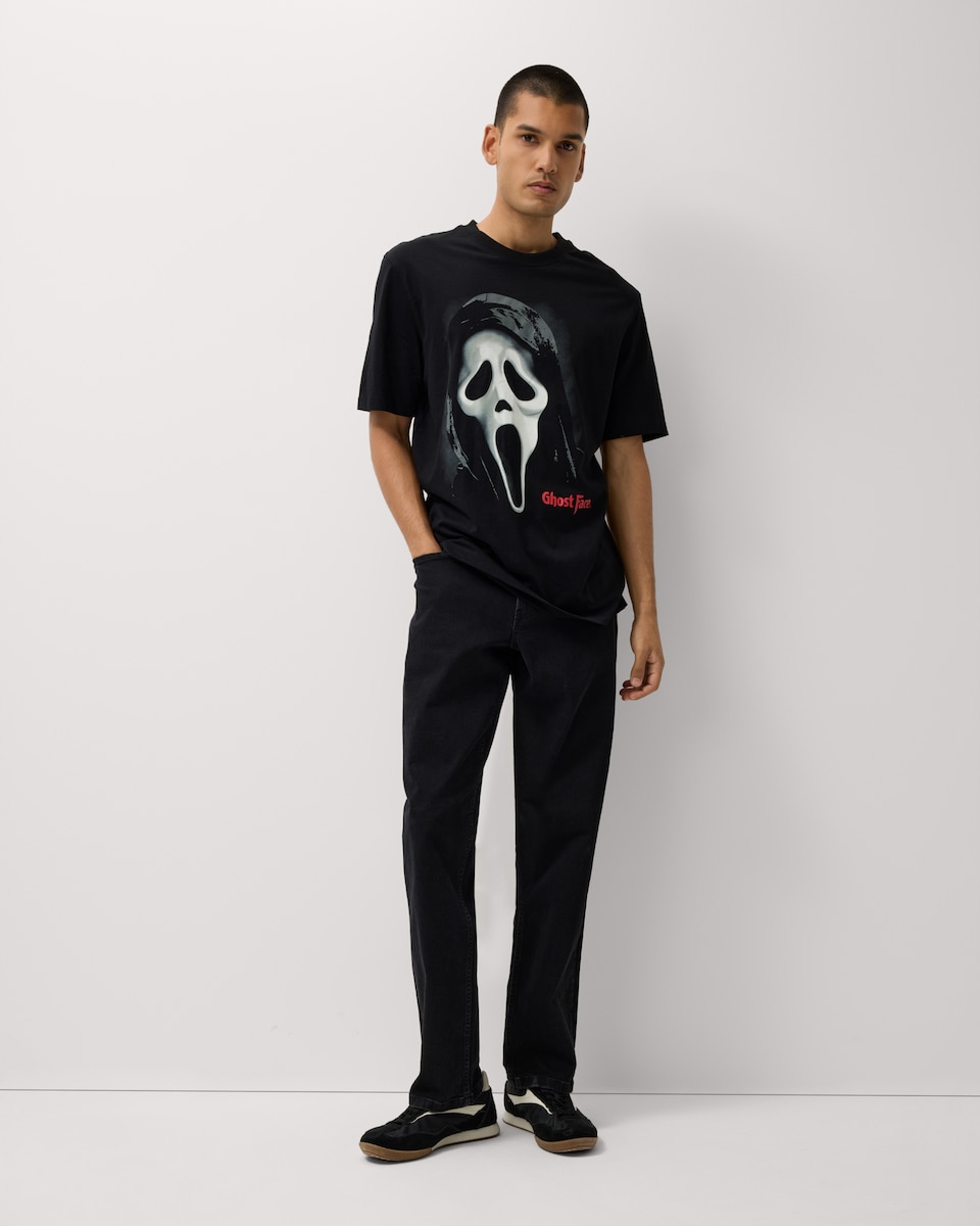 image 1 of F&F Pure Cotton Halloween Ghost Face T-Shirt in Black