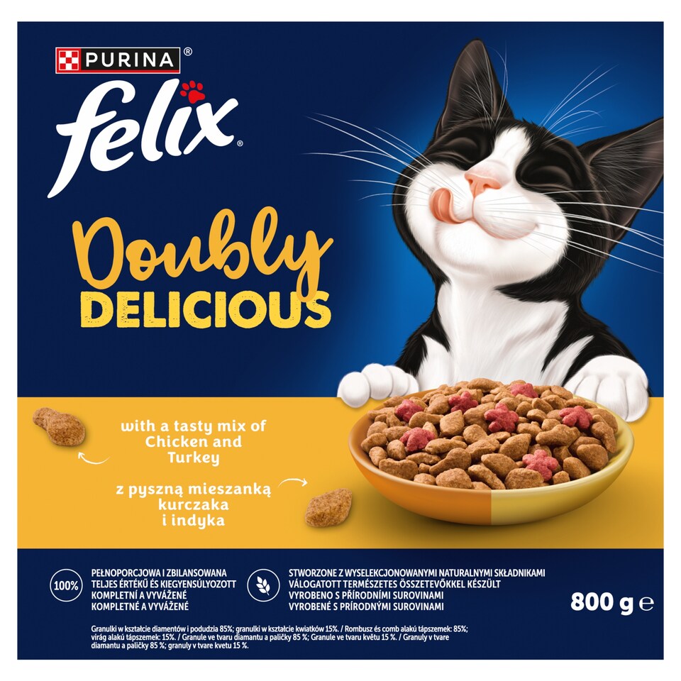 Purina Felix Doubly Delicious csirke és pulyka keverékével, céklával száraz macskaeledel 800 g
