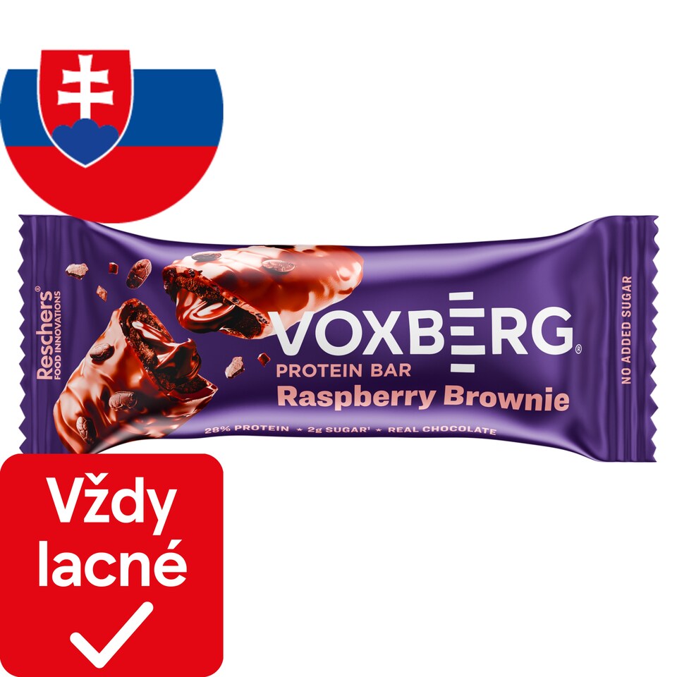Voxberg Proteínová tyčinka s príchuťou malinového brownie v mliečnej čokoláde 50 g