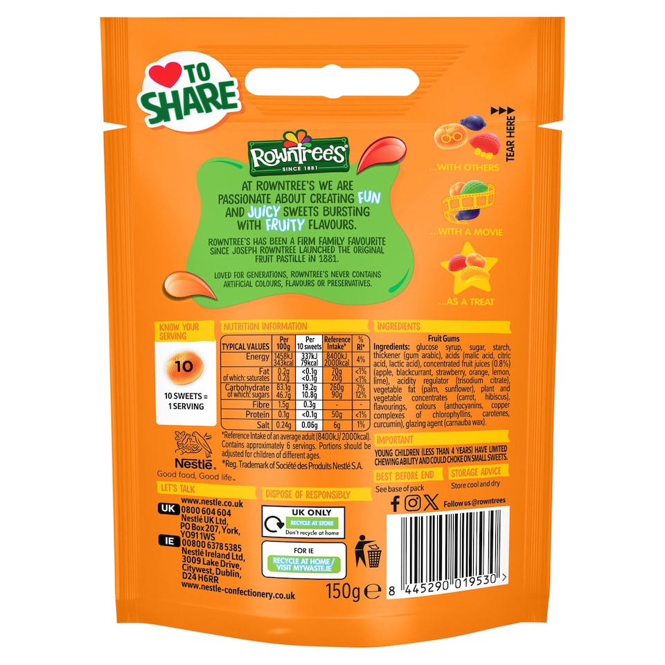 image 1 of Rowntree's Fruit Gums Sweets Sharing Bag 150g