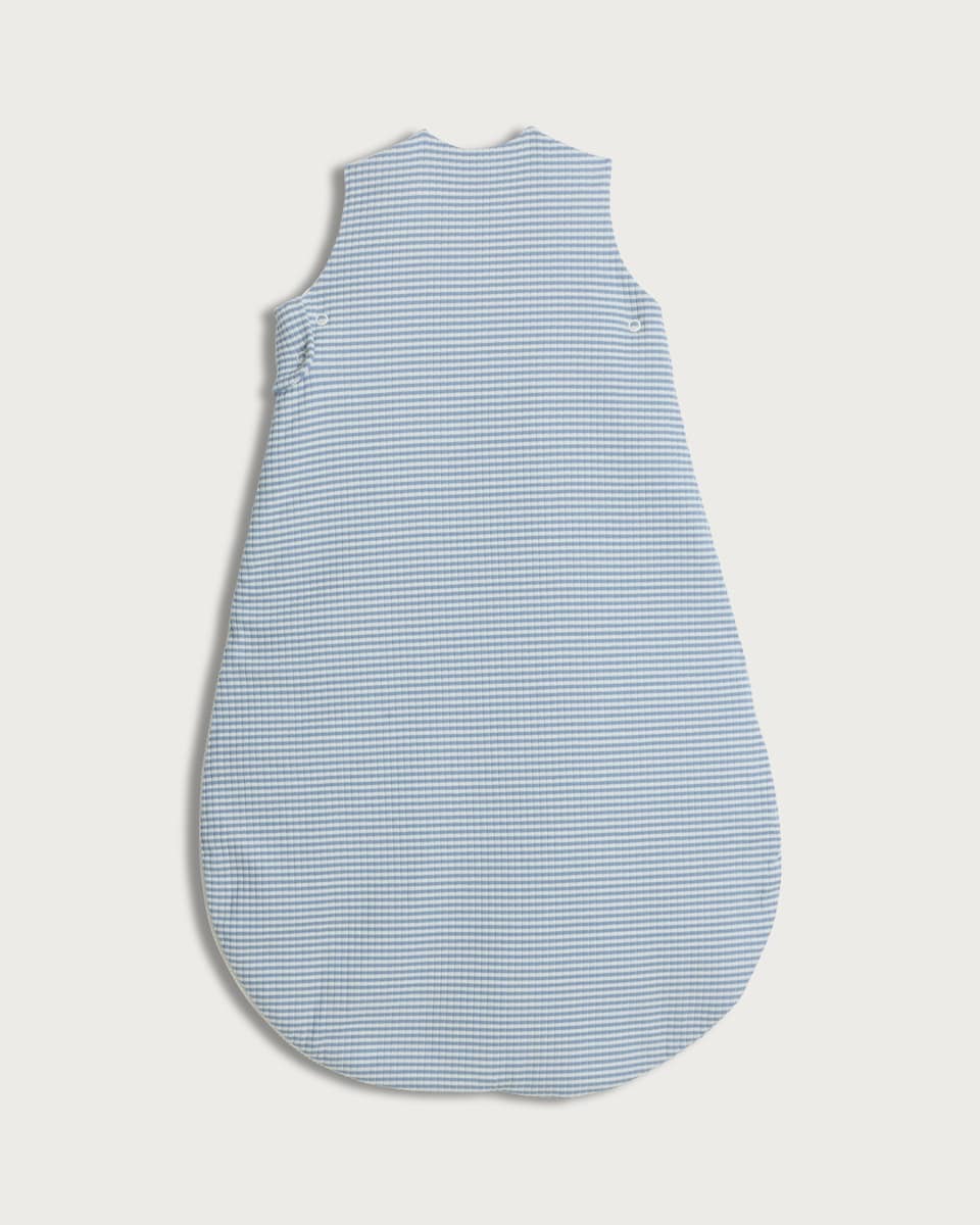 image 1 of F&F Baby Cotton Rich Stripe Print Animal Friends 1.5 Tog Sleeping Bag in Blue