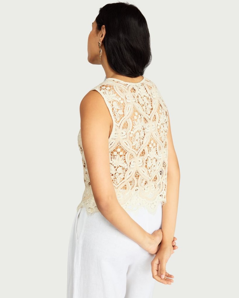 image 1 of F&F Embroidered Lace Sleeveless Co-ord Top in Neutral
