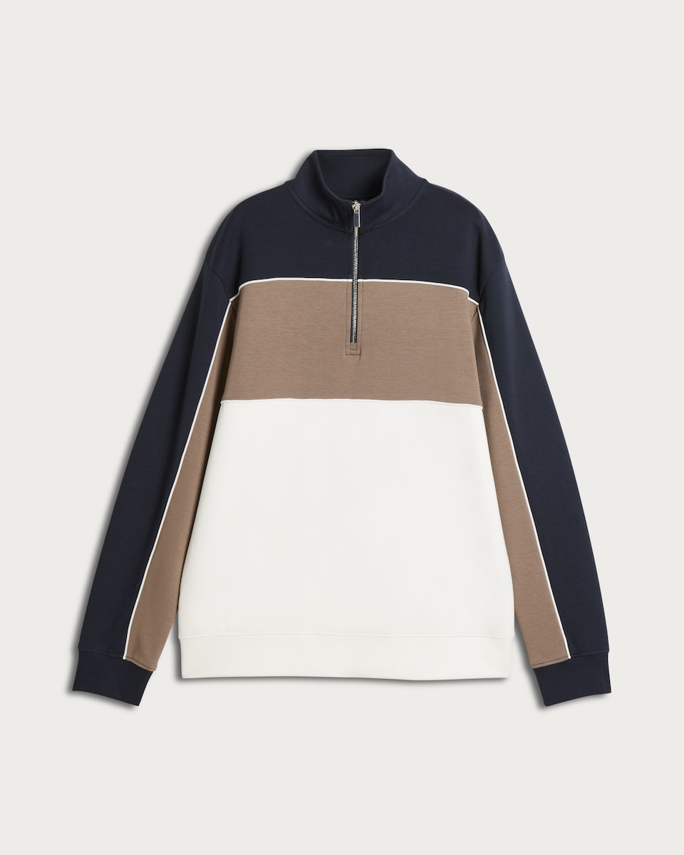image 1 of F&F Cotton Rich Half-Zip Colour Block Sweatshirt in Navy