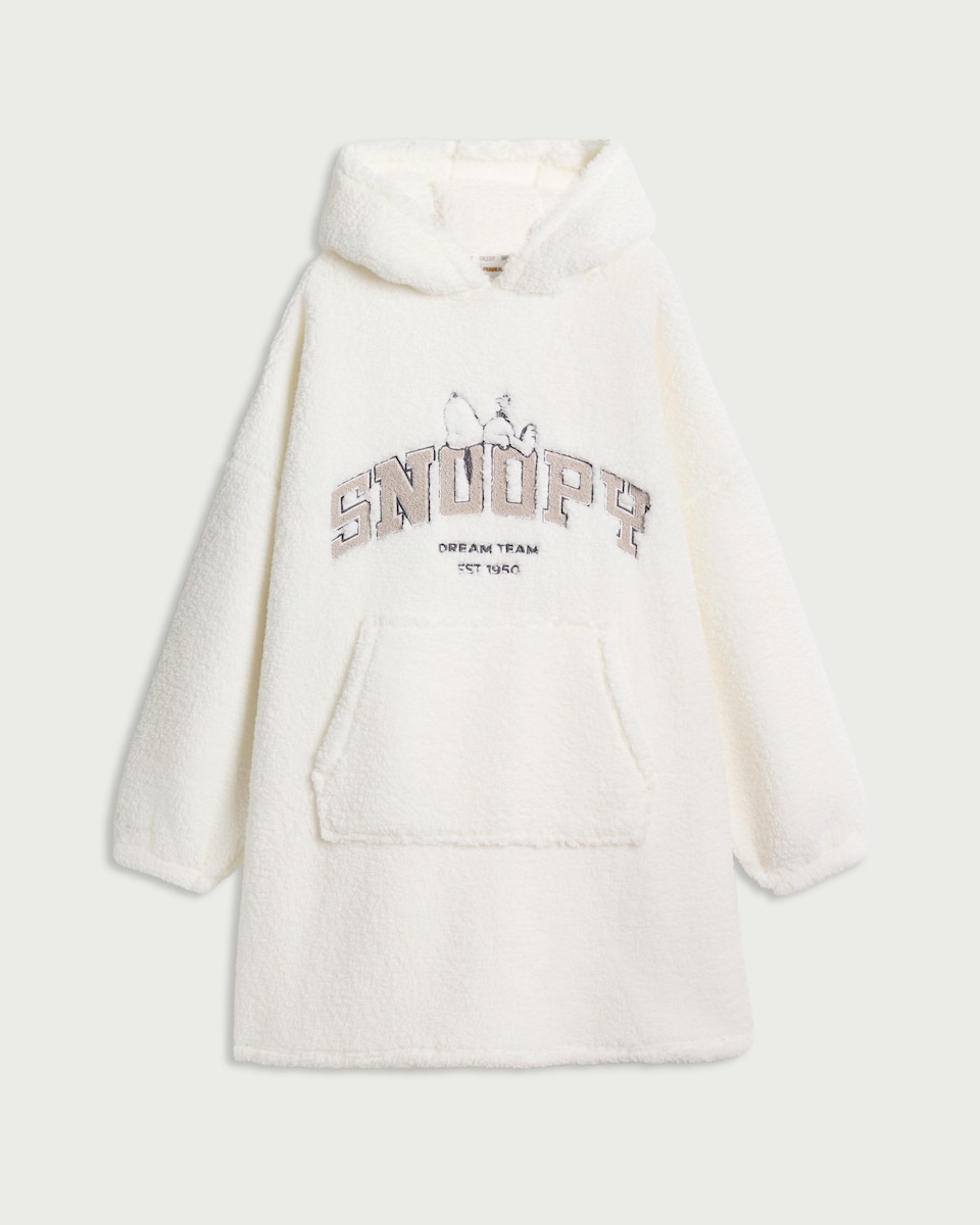 image 1 of Snoopy Fleece Pyjama Hoodie in Cream