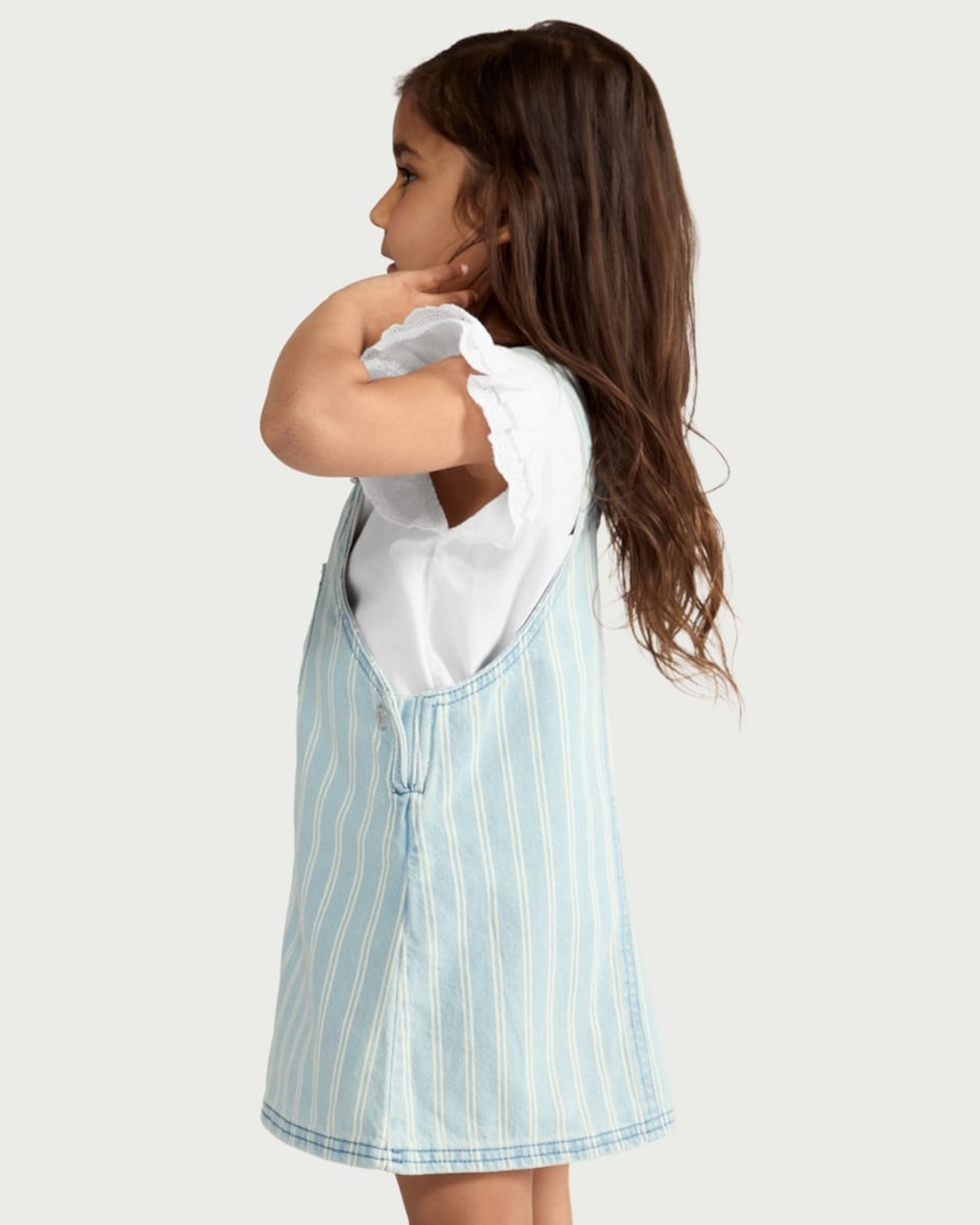image 1 of F&F Girls 2-Piece Pure Cotton Striped Pinafore and T-Shirt Set in Blue