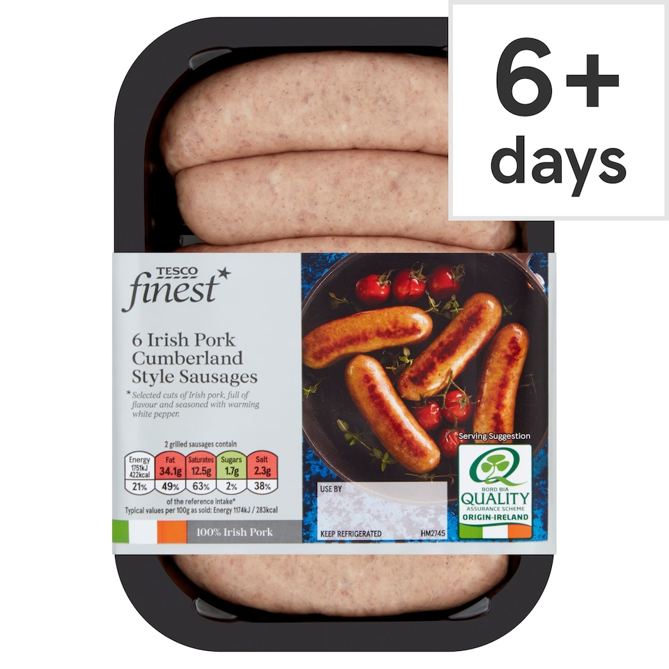 Tesco Finest* Irish 6 Cumberland Sausages 454G