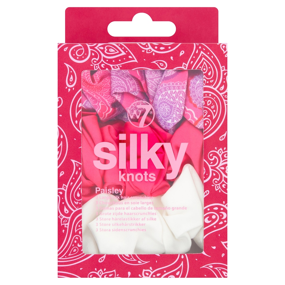 W7 Silky Knots Large Silk Hair Scrunchies - Paisley 3 Pack