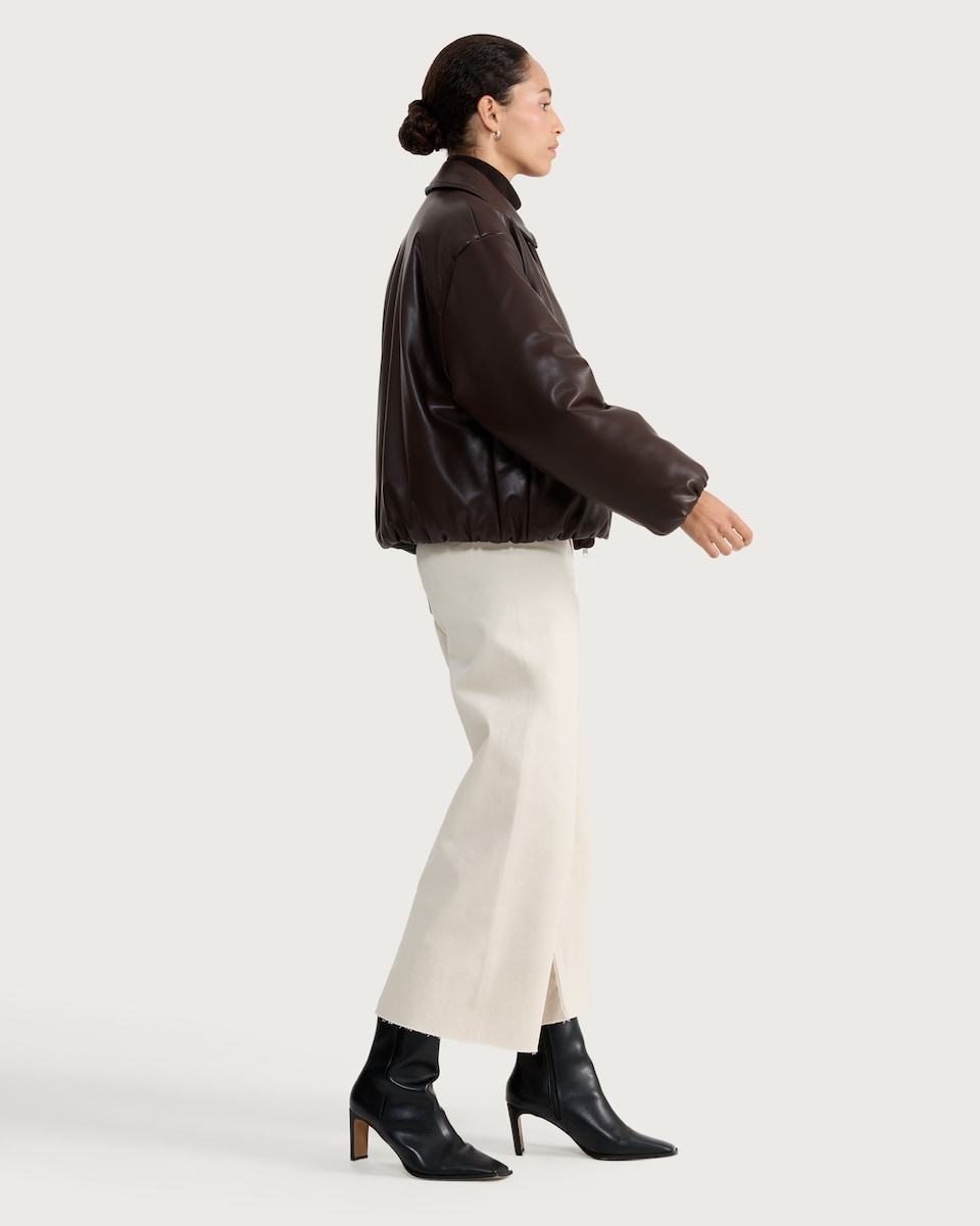 image 1 of F&F Faux Leather Bubble Hem Zip Up Jacket in Brown