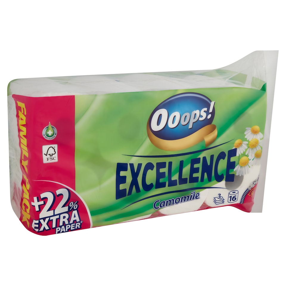 Ooops! Excellence Camomile toalettpapír 3 rétegű 16 tekercs  1. kép