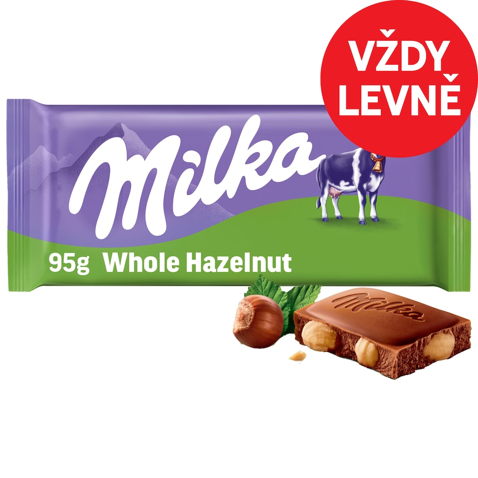 Milka čokoláda Oříšková mléčná s celými ořechy 95g