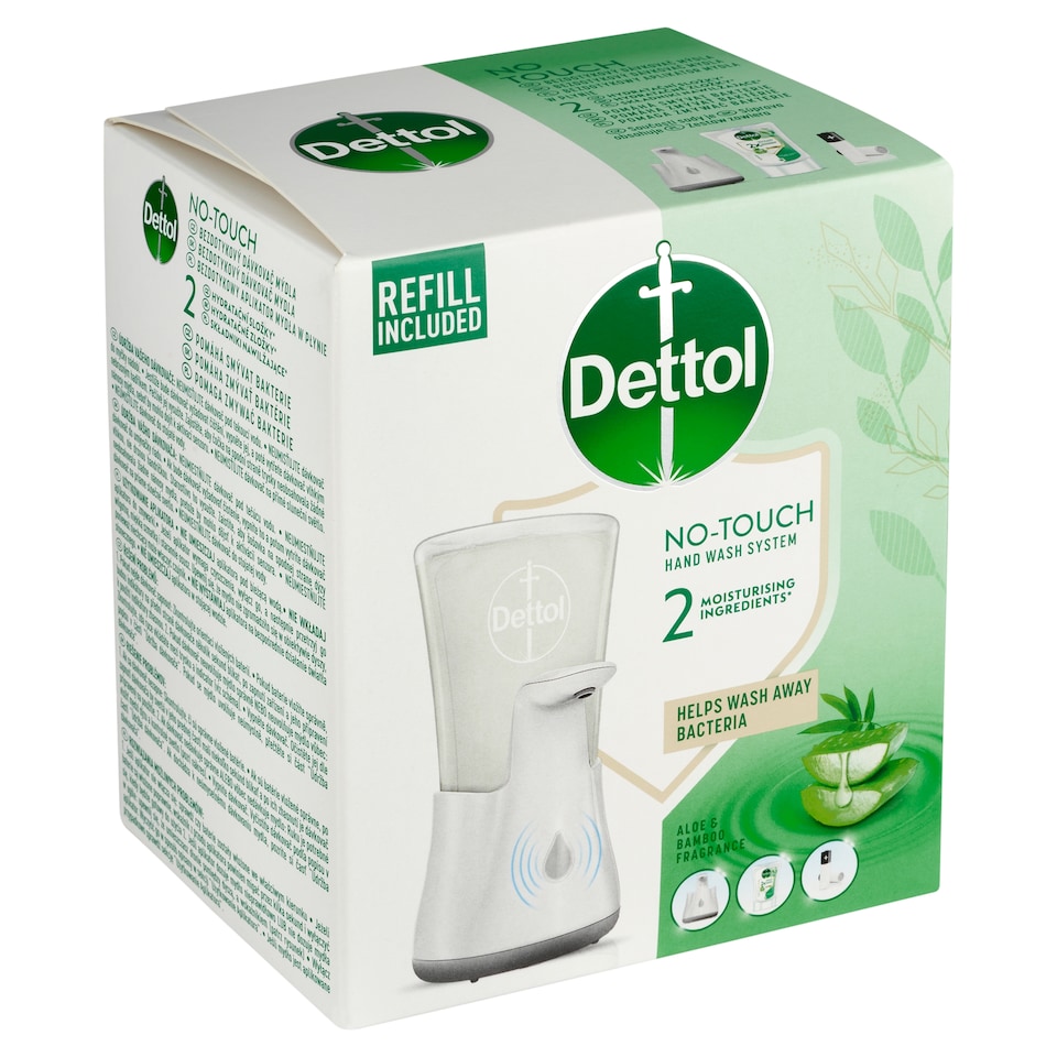 Obrázek 1 pro produkt Dettol Bezdotykový dávkovač mýdla + tekuté mýdlo aloe a bambus 250ml