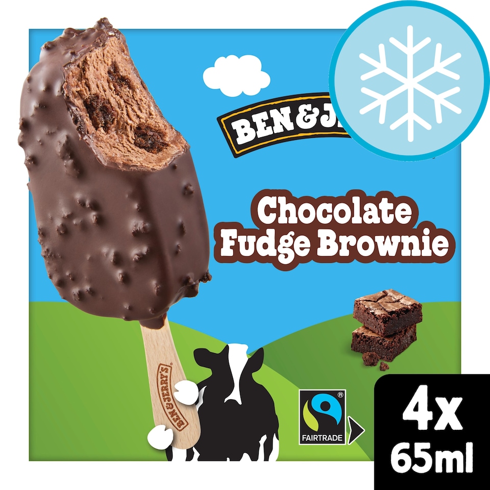 image 1 of Ben & Jerry's Chocolate Fudge Brownie Ice Cream Sticks 4x65ml