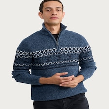 F&F Fair Isle Half-Zip Jumper with Wool in Grey