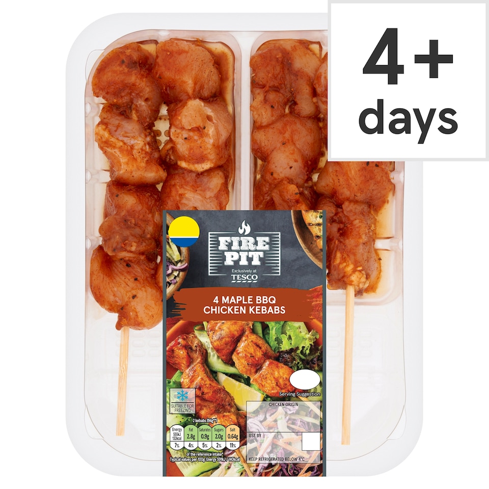 Tesco Fire Pit 4 Maple Bbq Chicken Kebabs 260G