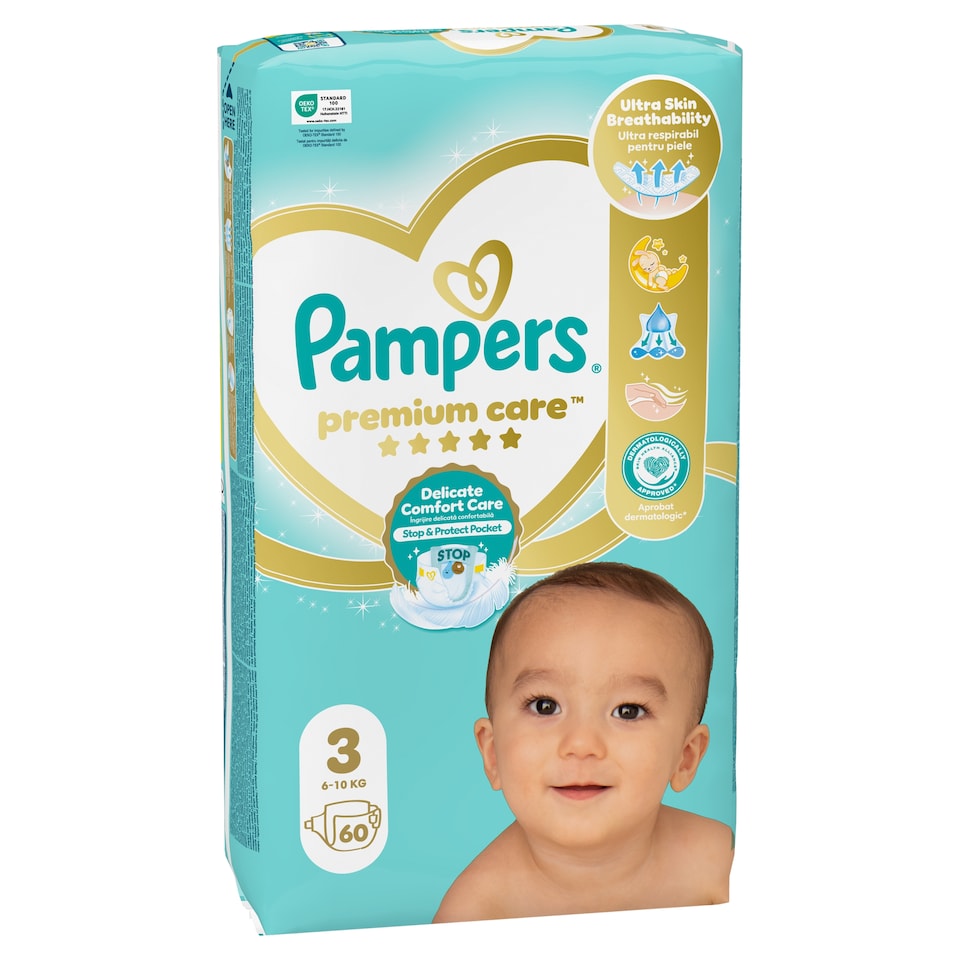 Obrázek 1 pro produkt Pampers Premium Care Velikost 3, 60 Dětské Plenky, 6kg-10kg