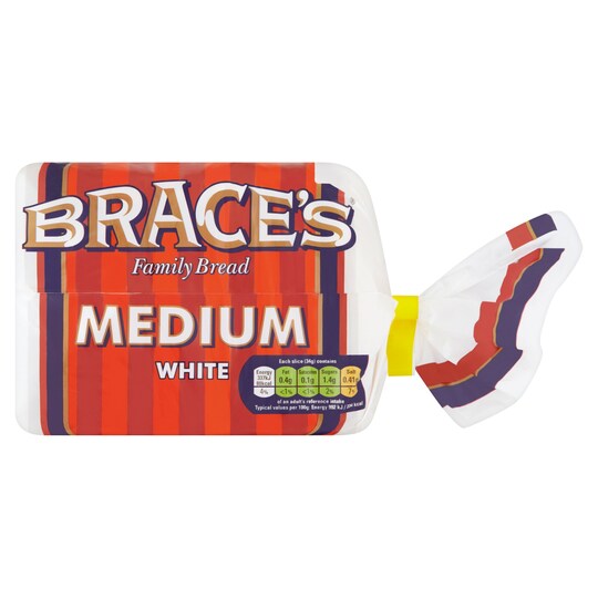 BRACES HALF LOAF MEDIUM WHITE SLICED 400G Tesco Groceries