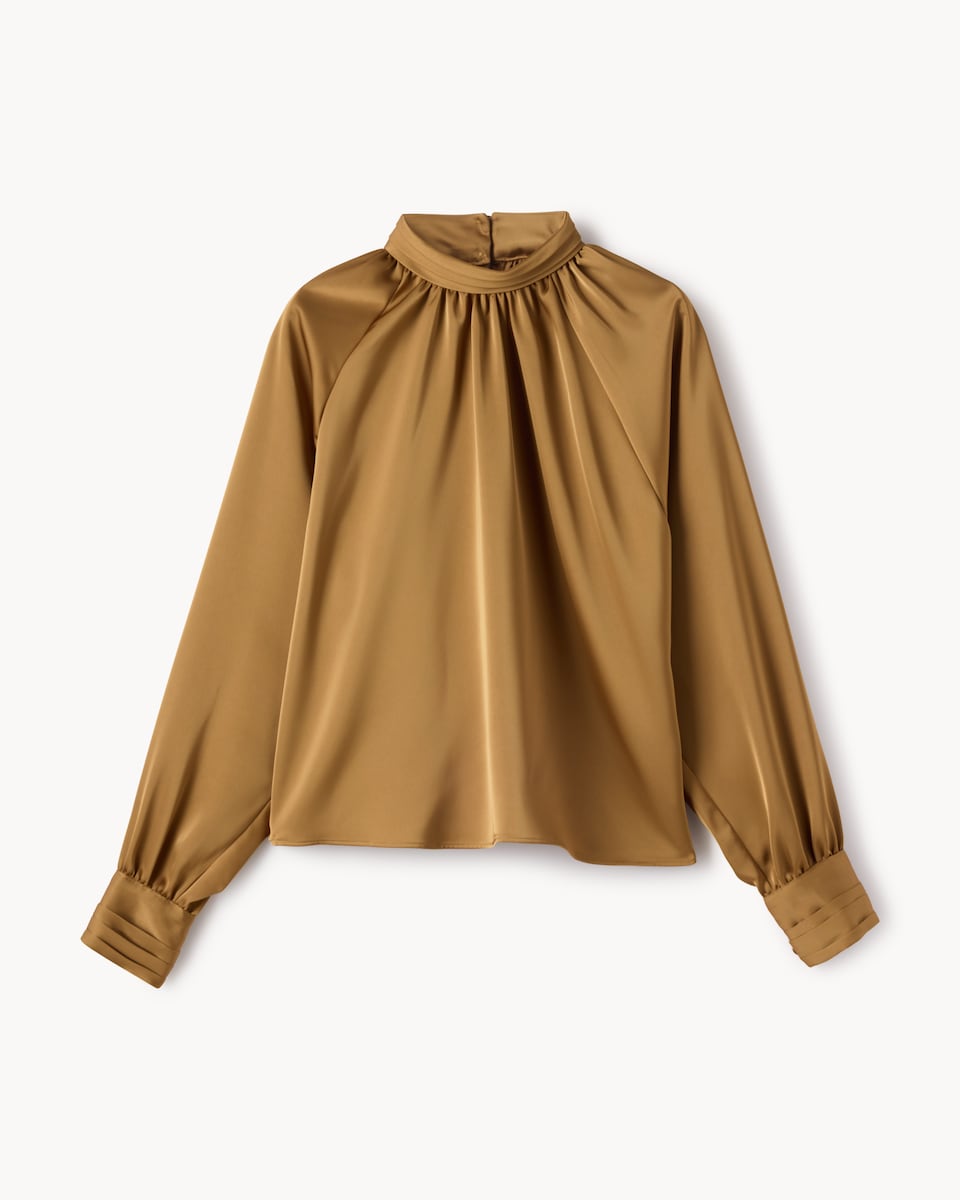 image 1 of F&F Satin High Neck Blouse in Gold