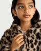 image 2 of F&F Girls Faux Fur Leopard Print Jacket in Multi Brown