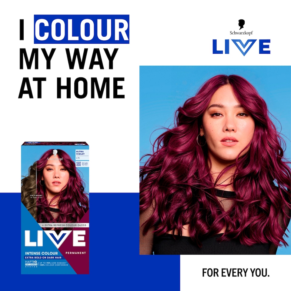 image 1 of Schwarzkopf LIVE Intense Colour L76 Ultra Violet Permanent Hair Dye