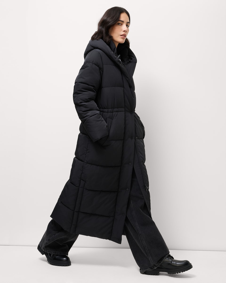 image 1 of F&F Padded Shower Resistant Longline Coat in Black