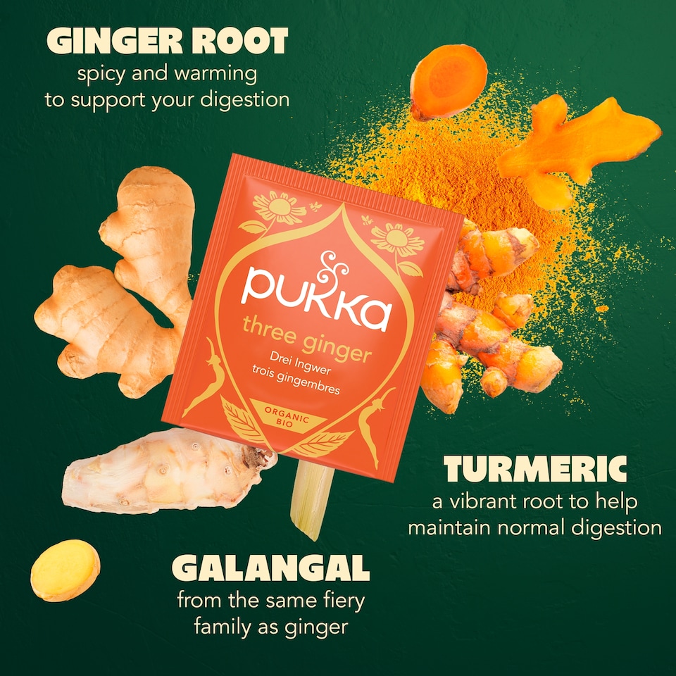 image 1 of Pukka Organic Three Ginger Tea 20 Herbal Tea Bags 36g