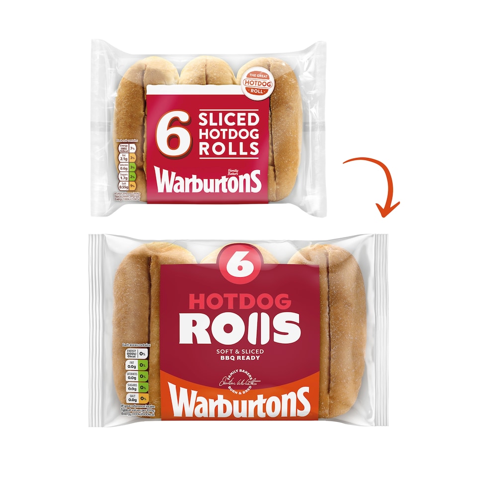 image 1 of Warburtons Hot Dog Rolls 6 Pack Sliced