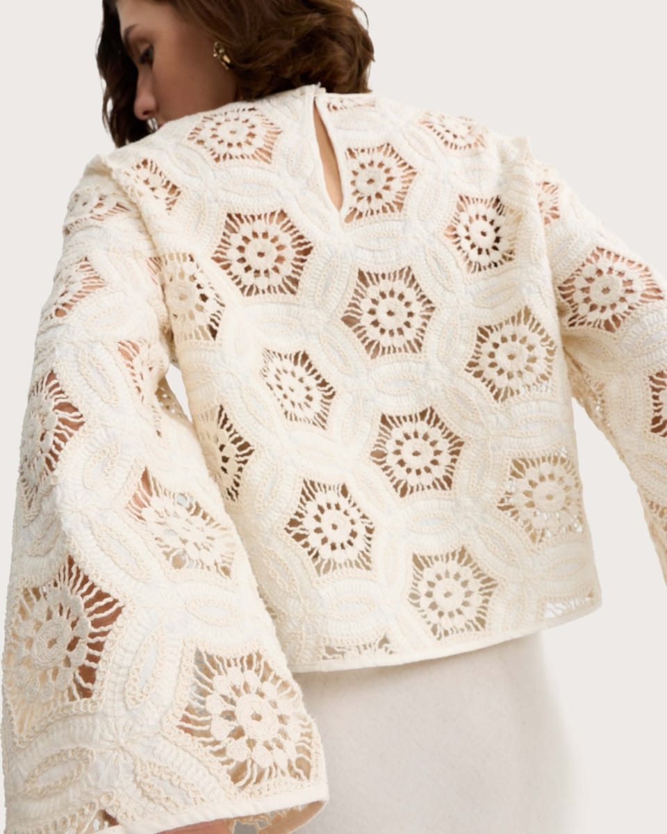 image 1 of F&F Pure Cotton Crochet Look Top in Neutral
