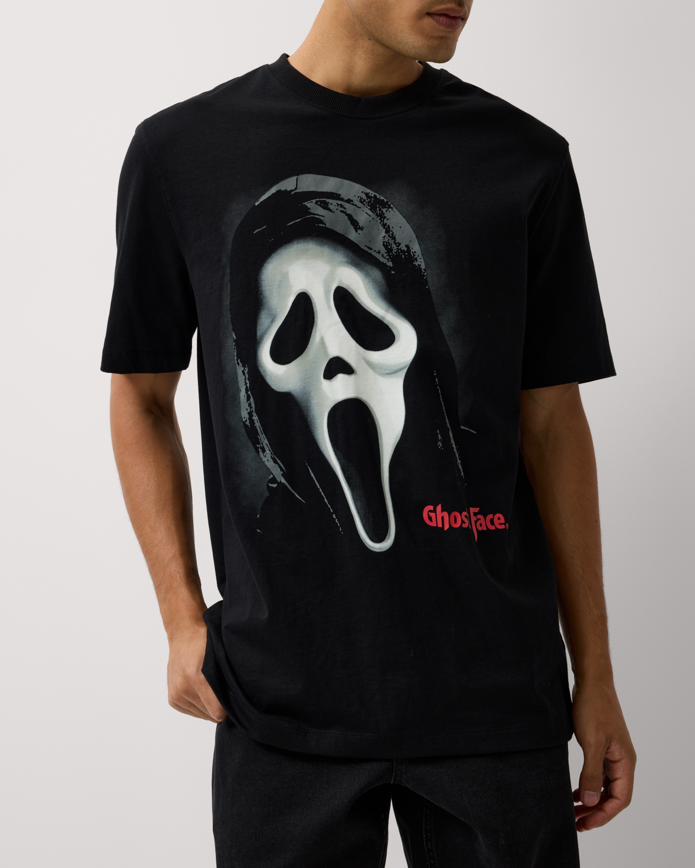 F&F Pure Cotton Halloween Ghost Face T-Shirt in Black