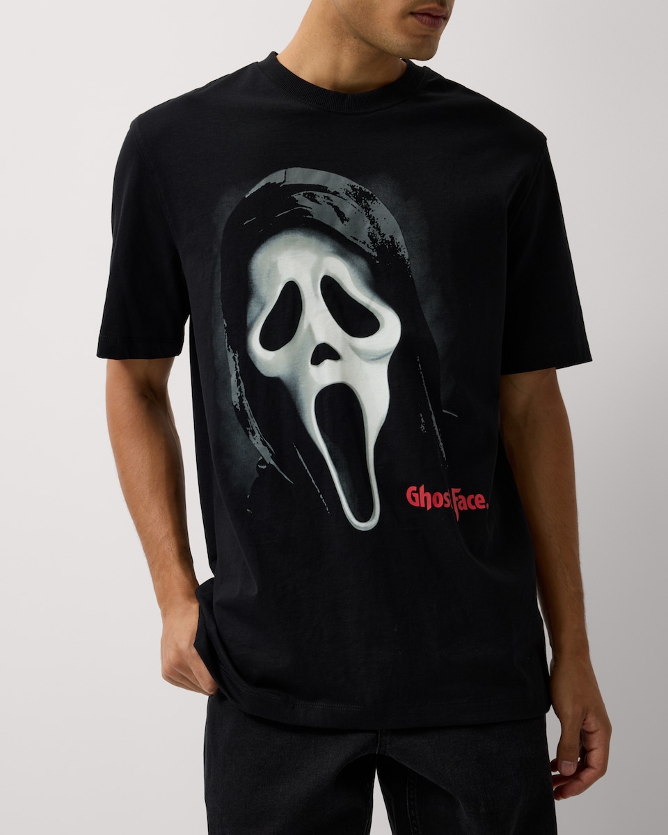 image 1 of F&F Pure Cotton Halloween Ghost Face T-Shirt in Black