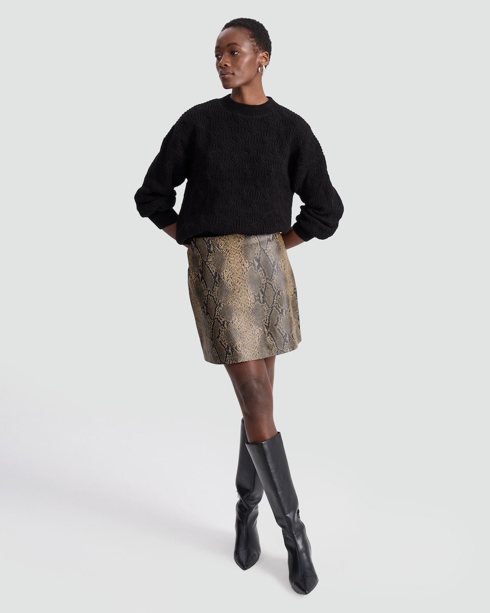 image 1 of F&F Faux Leather Snake Print Mini Skirt in Brown